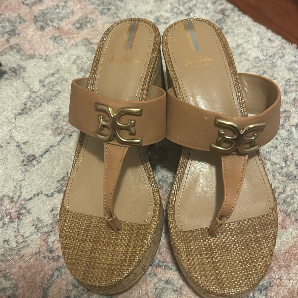 Sam Edelman Yardlie Cuoio Brown Wedge Heel Leather Strap Slip